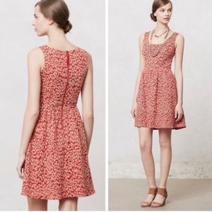Anthropologie Maeve Red Caldera Leopard Print Fit & Flare Dress.  Size XS